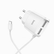 Сетевое зарядное устройство HOCO C59A Mega Joy 2USB с кабелем micro-USB (белое) — 1